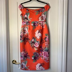 ASOS Bright Floral Off-Shoulder Dress Red Peony Print EU 38 / US 6